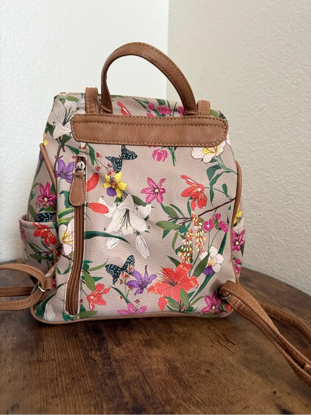 Multisac Adele Floral with Brown Trim Backpack